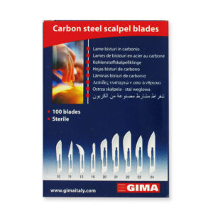 Hojas de Bisturí Desechables GIMA, Estériles, Acero al Carbono e Inoxidable – Tallas N.º 10 a N.º 24 (Refs. 27000-27028) | Caja Dispensadora de 100 uds. · Encaje ISO 7740