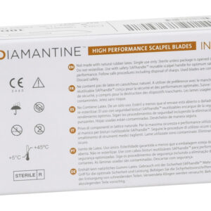 Hojas de Bisturí Diamantine™ GIMA de Acero Inoxidable, Estériles y de un Solo Uso – Encaje Mangos N.º 3 y N.º 4 · Caja de 100 uds. (Refs. 27010–27018)