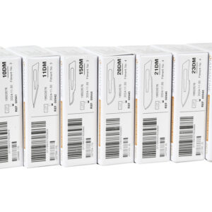 Hojas de Bisturí Diamantine™ GIMA de Acero Inoxidable, Estériles y de un Solo Uso – Encaje Mangos N.º 3 y N.º 4 · Caja de 100 uds. (Refs. 27010–27018)
