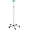 I.V.STAND ON 5 WHEELS TROLLEY - stainless steel - 4 plastic hooks