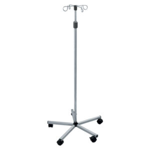 I.V.STAND ON 5 WHEELS TROLLEY - stainless steel - 4 s/s hooks