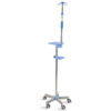 I.V.STAND ON 5 WHEELS TROLLEY with handle and shelf - stainless steel - 4 hooks