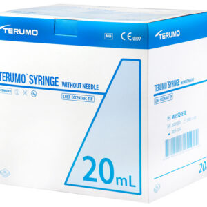 Jeringa 3 cuerpos Terumo® 20 ml sin aguja, cono Luer excéntrico (Luer slip), estéril – Ref. MDSS20ESE | Caja 50 uds