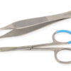 Kit de sutura estéril desechable con tijeras de ligadura Spencer rectas (9 cm) y pinzas de tejido Adson dentadas (12 cm) – Instrumental metálico de acero inoxidable – Caja de 25 kits – Ref. GIMA 38951