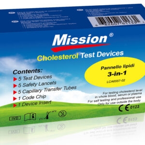Kit Test de Perfil Lipídico 3 en 1 + Tubos Capilares 35 µL + Lancetas de Seguridad para MISSION® Cholesterol Meter | GIMA 23935 (Caja de 5)