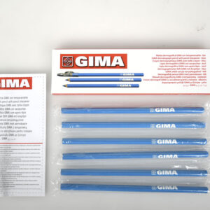 Lápices dermatográficos quirúrgicos GIMA de madera de cedro con mina de cera – Azul, blanco, rojo y colores surtidos, caja de 6 uds. con sacapuntas (Refs. GM33175, GM33176, GM33177, GM33178)