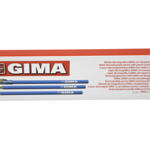 Lápices dermatográficos quirúrgicos GIMA de madera de cedro con mina de cera – Azul, blanco, rojo y colores surtidos, caja de 6 uds. con sacapuntas (Refs. GM33175, GM33176, GM33177, GM33178)