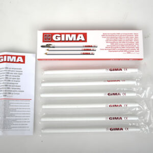 Lápices dermatográficos quirúrgicos GIMA de madera de cedro con mina de cera – Azul, blanco, rojo y colores surtidos, caja de 6 uds. con sacapuntas (Refs. GM33175, GM33176, GM33177, GM33178)