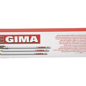Lápices dermatográficos quirúrgicos GIMA de madera de cedro con mina de cera – Azul, blanco, rojo y colores surtidos, caja de 6 uds. con sacapuntas (Refs. GM33175, GM33176, GM33177, GM33178)