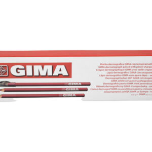 Lápices dermatográficos quirúrgicos GIMA de madera de cedro con mina de cera – Azul, blanco, rojo y colores surtidos, caja de 6 uds. con sacapuntas (Refs. GM33175, GM33176, GM33177, GM33178)