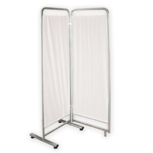 Mampara de 2 alas con cortina para hospital GIMA | 180 cm de altura, estructura de tubo oval pintada en gris metalizado | Referencias GM45578 y GM45579