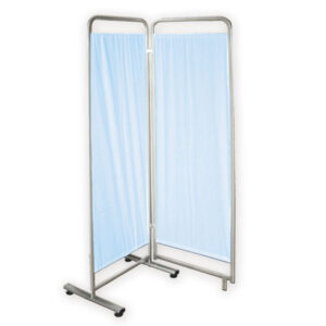 Mampara de 2 alas con cortina para hospital GIMA | 180 cm de altura, estructura de tubo oval pintada en gris metalizado | Referencias GM45578 y GM45579