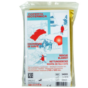 Manta de Emergencia Isotérmica GIMA – Manta Térmica de Supervivencia Radiotransparente 160 x 210 cm (63 g) · Ref. 34085