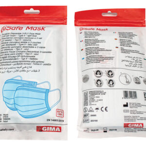 Mascarilla Quirúrgica GISAFE Tipo IIR 3 Capas con Gomas - Filtración BFE 98% (GIMA)