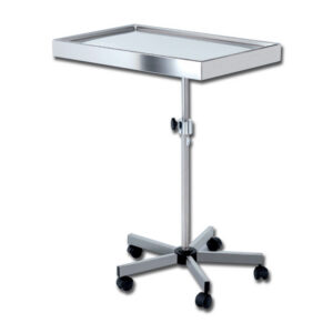 Mesa de Mayo de 5 radios en acero inoxidable con bandeja extraíble y altura regulable 90–115 cm – GIMA (Ref. 45832)