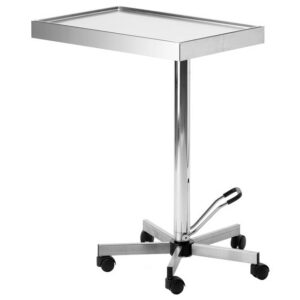 Mesa de Mayo Hidráulica con Bomba de Pie, Bandeja Giratoria 360° y Base de 5 Radios en Acero Inoxidable – GIMA (Ref. 45837)
