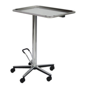 Mesa Mayo Hidráulica con Bomba, Base de Aluminio de 5 Radios y Bandeja de Acero Inoxidable AISI 304 para Quirófano | GIMA Ref. 45834