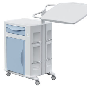 Mesilla de noche Olympus con mesa de sobrecama inclinable y regulable en altura – Polietileno con ruedas (GIMA 43552)