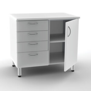 Mueble Base Doble GIMA de Madera con Acabado Melamina Antirrayas – 4 Cajones + Puerta con 2 Estantes, Color Blanco (Ref. GM43510)