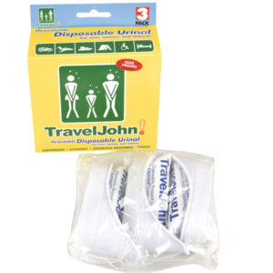 Orinal desechable TRAVELJOHN 800 cc GIMA 25880 – Bolsa de orina de plástico con adaptador unisex rígido y gel absorbente LIQSORB® (SKU GM25880)