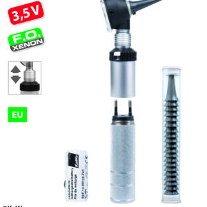 Otoscopio de fibra óptica KaWe Combilight F.O.30 3,5 V con mango recargable en toma de corriente