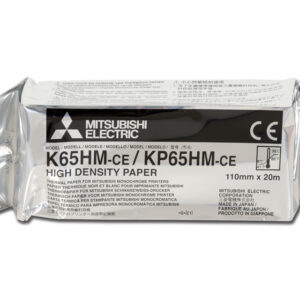 Papel térmico Mitsubishi K65HM-CE – Alta densidad y alto contraste para videoimpresora médica (rollo 110 mm / A6) – Caja con 4 rollos – Ref. GIMA 72740