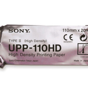 Papel térmico Sony UPP-110HD original de alta densidad (Type II) para videoimpresora médica – Rollo 110 mm × 20 m, formato A6 – Caja con 10 rollos – Ref. 72726