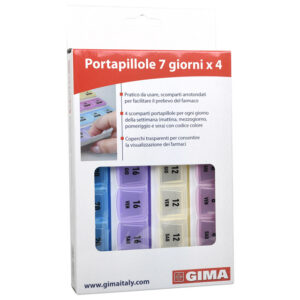 Pastillero semanal 7 días, 4 tomas diarias GIMA Quick Planner – 28 compartimentos translúcidos (Ref. GM41505-F)