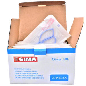 Pinza quitagrapas desechable estéril, mango de plástico y puntas de acero inoxidable para grapas cutáneas regulares y anchas (GIMA, Ref. 25892)