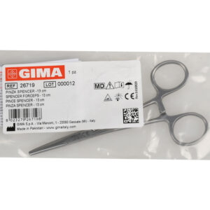 Pinzas Spencer de acero inoxidable de 13 cm GIMA – Instrumental quirúrgico reutilizable para hemostasia y sutura (Ref. 26719)
