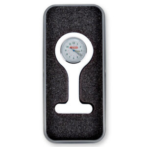 Reloj de Enfermera de Silicona GIMA – Redondo, con Imperdible y Estuche de Aluminio (Blanco) | Ref. GM20410