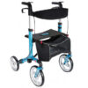 Rollator andador plegable PRINCE azul claro GIMA | Aluminio, asiento 25x45 cm, ruedas PU y carga máx. 136 kg (Ref. 43166)