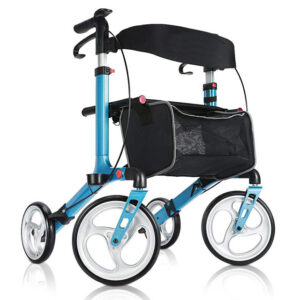 Rollator andador plegable PRINCE azul claro GIMA | Aluminio, asiento 25x45 cm, ruedas PU y carga máx. 136 kg (Ref. 43166)