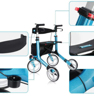Rollator andador plegable PRINCE azul claro GIMA | Aluminio, asiento 25x45 cm, ruedas PU y carga máx. 136 kg (Ref. 43166)