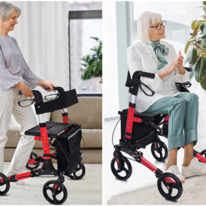 Rollator andador plegable PRINCE azul claro GIMA | Aluminio, asiento 25x45 cm, ruedas PU y carga máx. 136 kg (Ref. 43166)