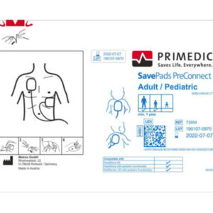 SavePads PreConnect-Set adulto/niño (desde 1 año) para desfibriladores HeartSave desde S.N. 739XXXXXXX — Par de electrodos originales Metrax-Primedic (Ref. GIMA 35392)
