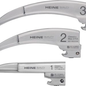 Set de laringoscopio HEINE CLASSIC+ LED de fibra óptica – 3 hojas (Mac 2, Mac 3, Mac 4) con mango LED HQ de 2,5 V – F-119.18.860