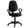 Silla de consulta y oficina CUNEO con reposabrazos | Tapizada en leatherette (similpiel), base giratoria de polipropileno con ruedas y respaldo móvil de contacto permanente | GIMA (Ref. 45075 / 45076)