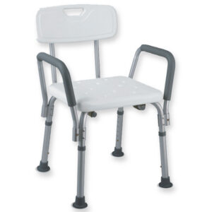 Silla de ducha con respaldo y reposabrazos GIMA – Estructura de aluminio, altura regulable 41-54 cm y carga máx. 100 kg (Ref. 42907)