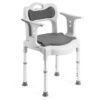 Silla de Ducha y Comodín GIMA 42914 – Doble Función WC y Ducha, Altura Regulable en 6 Niveles, Aluminio y Estructura PP (Gris/Blanco)