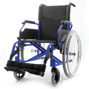 Silla de ruedas clásica de aluminio plegable GIMA – Asiento 46 cm, ruedas traseras de PU 61 cm con eje de liberación rápida, capacidad 120 kg | Ref. 43235