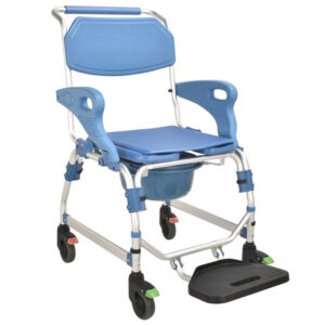 Silla Inodoro con Ruedas Smart de Aluminio Anodizado – Silla Sanitaria para Baño con Bacinilla y Tapa, Reposapiés Grande y 4 Ruedas con Freno, Capacidad 125 kg (GIMA, Ref. 43198)