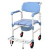 Silla inodoro (sillico) azul con ruedas de aluminio anodizado, bacinilla con tapa y altura fija – Carga máx. 125 kg · GIMA (Ref. 43196)