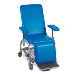 Sillón de Donación con Ruedas GIMA | Respaldo Regulable con Bomba de Gas, Reposapiés Extraíble, Tapizado Azul, Carga 150 kg | Ref. GM27561
