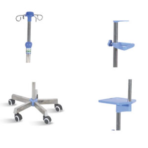 Soporte de Suero sobre 5 Ruedas con Asa y Bandeja, Acero Inoxidable 201, 4 Ganchos y Altura Regulable 110-200 cm | Asta Portaflebo GIMA 27815 (SKU GM27815)