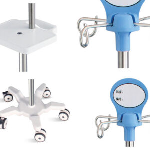 Soporte para Bombas de Infusión sobre 5 Ruedas con Asa, Bandeja Multifuncional y 4 Ganchos – Acero Inoxidable 201, Altura Regulable | GIMA 27816 (SKU GM27816)