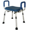 Taburete de ducha con apoyabrazos, asiento de PU y estructura de aluminio plateado | Altura regulable 62,2-72 cm, carga 136 kg | Ref. GIMA 42905 (GM42905)