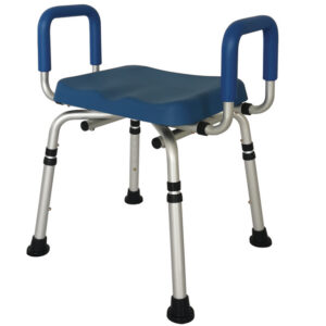 Taburete de ducha con apoyabrazos, asiento de PU y estructura de aluminio plateado | Altura regulable 62,2-72 cm, carga 136 kg | Ref. GIMA 42905 (GM42905)