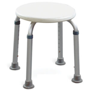 Taburete de ducha con estructura de aluminio y asiento de plástico Ø 32,5 cm | Altura regulable de 38 a 56 cm, pies antideslizantes y carga máxima de 100 kg | Ref. GIMA 42903