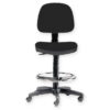 Taburete médico con respaldo y anillo | Asiento acolchado de polipiel ignífuga, altura regulable 60-86 cm, base de plástico con 5 ruedas y anillo cromado | GIMA (Ref. GM45220)